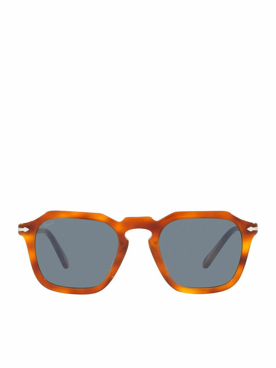 Persol Unisex Sunglasses with Brown Tartaruga Horn-Rimmed Frame and Blue Lenses PO3292S 96/56