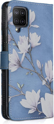 KWmobile Magnolias Brieftasche Synthetisches Leder Taupe / White / Blue (Galaxy M12) 55910.01