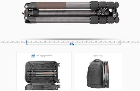 Leofoto Camera Tripod Urban LX-324CT Plus Ballhead XB-38 Made of Carbon Fiber with Spherical Head up to 171cm and Maximum Load 15kg