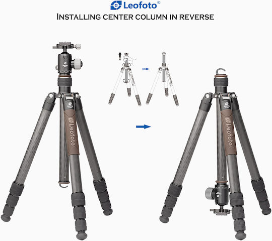 Leofoto Camera Tripod Urban LX-324CT Plus Ballhead XB-38 Made of Carbon Fiber with Spherical Head up to 171cm and Maximum Load 15kg