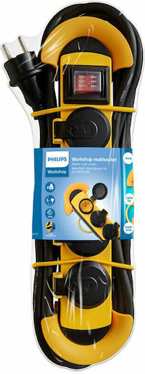 Philips Πολύπριζο 4 Θέσεων με Διακόπτη και Καλώδιο 3m Κίτρινο