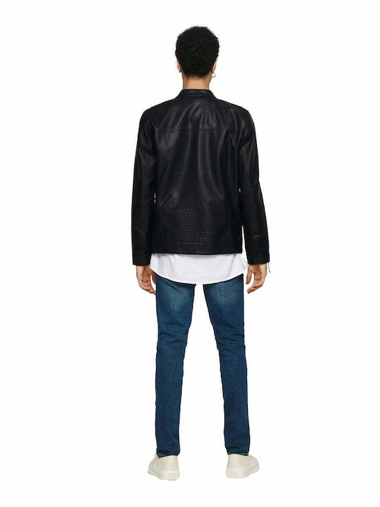 Winter Faux Leather Jacket Biker Black