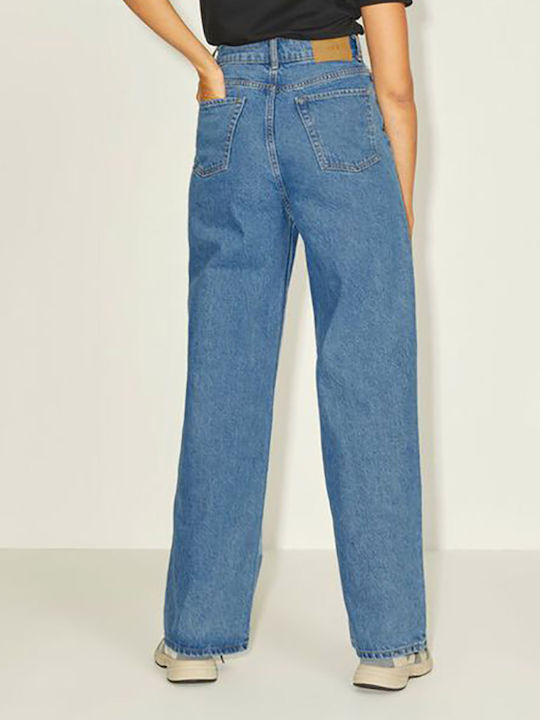 High Waist Women's Jean Trousers in Relaxed Fit Medium Blue Denim