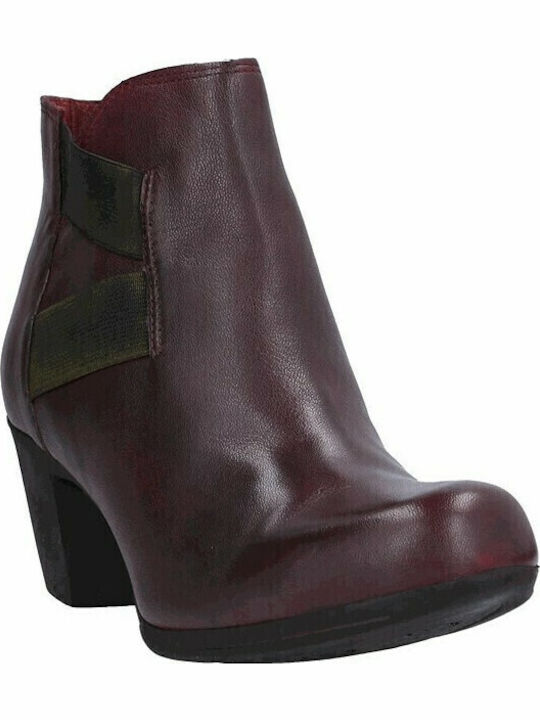 Leather Women's Ankle Boots with Medium Heel Burgundy
