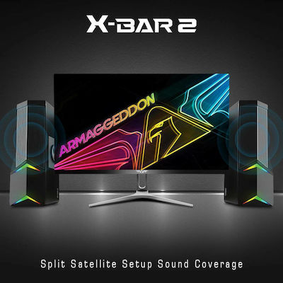 Armaggeddon X-Bar 2 Difuzoare Fără Fir Difuzoare de Calculator 2.0 cu Iluminare RGB și Bluetooth Putere 12W în Negru Culoare