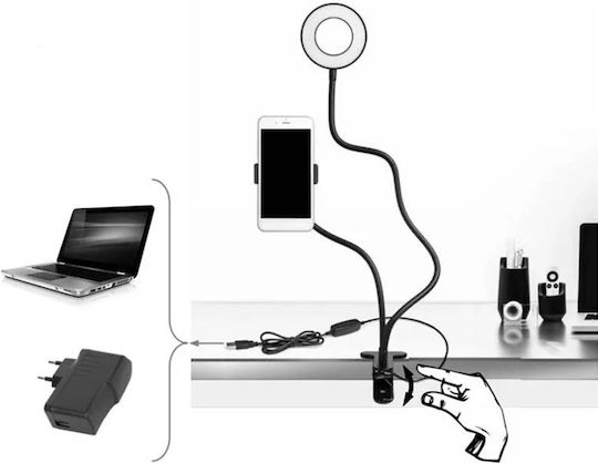 Gembird Ring Light 8.90cm 2800 - 6000K με Επιτραπέζια Βάση Στήριξης και Βάση για Κινητό