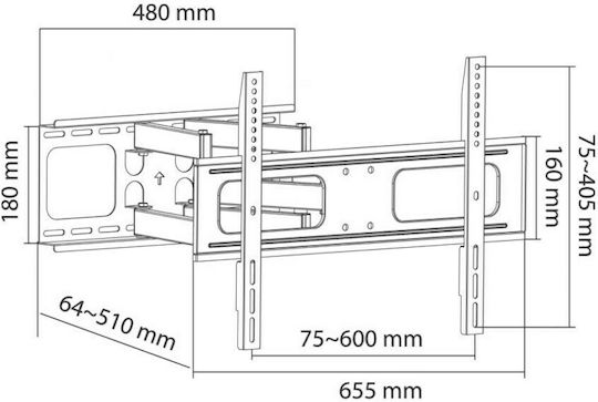 Cabletech 90011-422 Βάση Τηλεόρασης Τοίχου με Βραχίονα έως 80" και 35kg