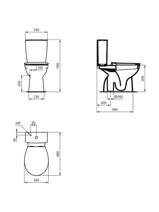 Ideal Standard Eurovit 4,5/3 Lt Stehende Toilette Unterer Siphon mit Spülung mit Deckel Sanftes Schließen Weiße Ideal Standard Eurovit 4,5/3 Lt Stehende Toilette Unterer Siphon mit Spülung mit Deckel Sanftes Schließen Weiße