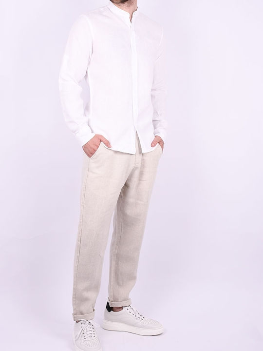 Shirt Mao Long Sleeve Linen White White