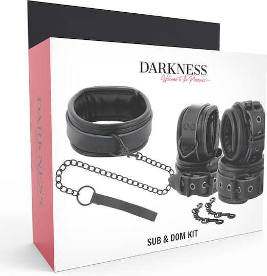 Darkness Leather Handcuffs Black Σετ για Δέσιμο Λαιμού & Άκρων Black