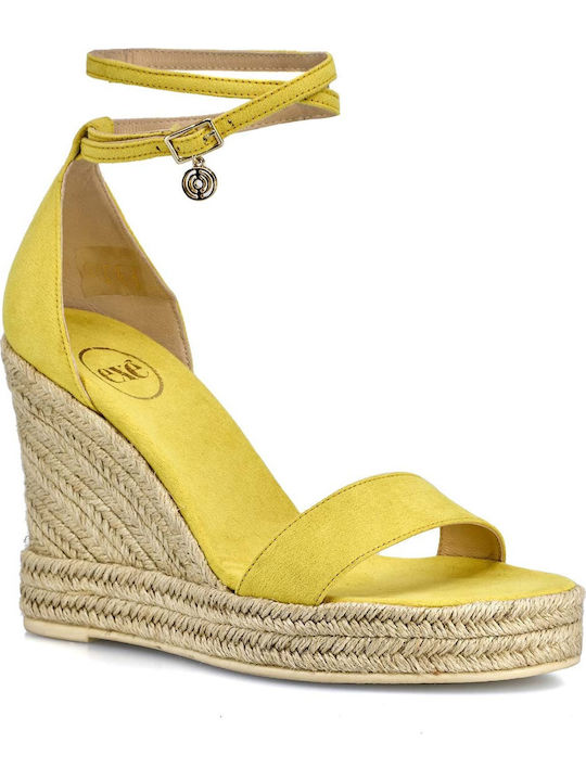 Mykonos 789 Women's Suede Ankle Strap Platforms Yellow