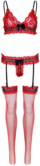 Leg Avenue Sexy Lingerie Set Mesh with Garters Red