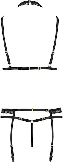 Passion Devil Collection Shelly Set Sexy Σετ Εσωρούχων με Δαντέλα & Ζαρτιέρες Black 3τμχ