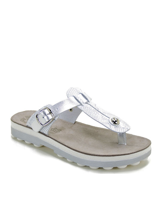 Mirabella Leather Women's Flat Sandals Anatomic Silver Lizard