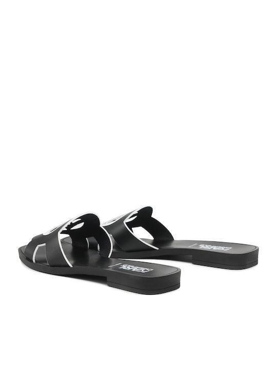 Leder Flache Sandalen für Damen in Schwarz Farbe