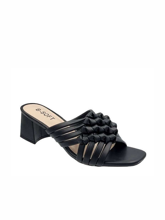 B-Soft Leder Mules mit Chunky Niedrig Absatz in Schwarz Farbe