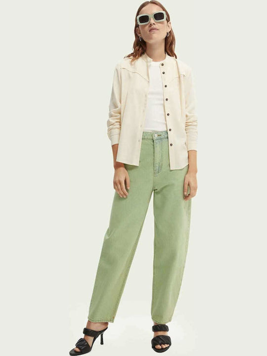 The Tide High Waist Women's Jean Trousers in Balloon Line Green