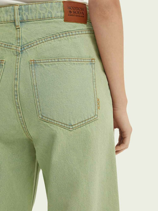 The Tide High Waist Women's Jean Trousers in Balloon Line Green