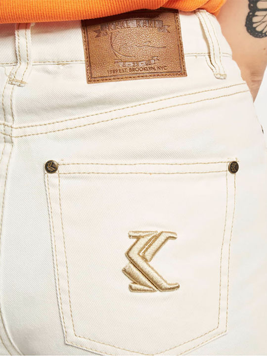 Twill Pants Women's Jean Trousers in Wide Line White