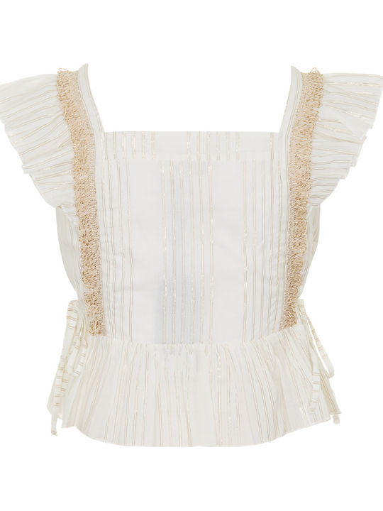 Happy Bluza Damă De Vară Crop Top Fără Mâneci Alb