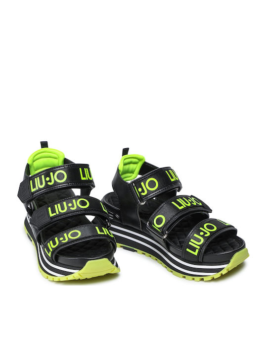 Leather Women's Flat Sandals Sporty Black/Yellow