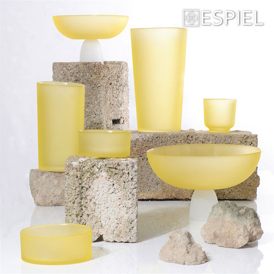 Espiel Caprice Decorative Bowl Glass with Pedestal Yellow 28x28x17.5cm