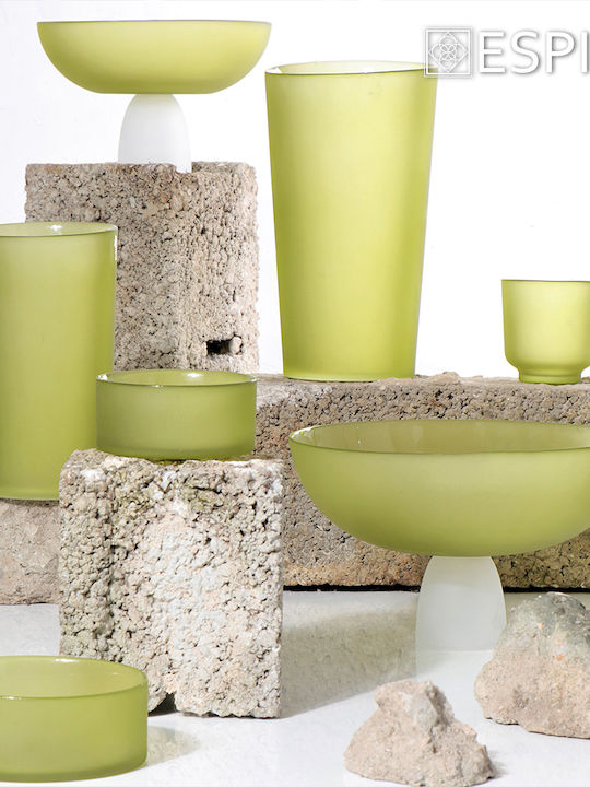 Espiel Caprice Διακοσμητικό Μπωλ Γυάλινο με Πόδι Lime 24x24cm