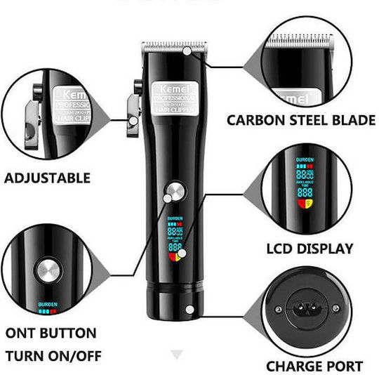 Kemei Professional Rechargeable Hair Clipper Black . Silver KM-2850