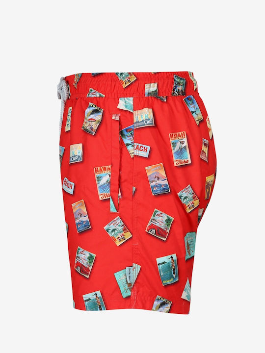 John Frank Posters Men's Swimwear Shorts Red with Patterns