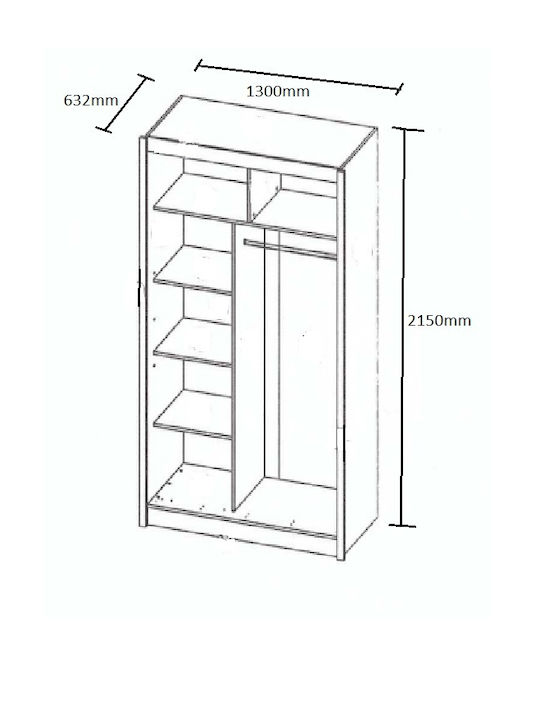 Doppeltür Kleiderschrank Schieben Ilona mit Spiegel 130x61x215cm