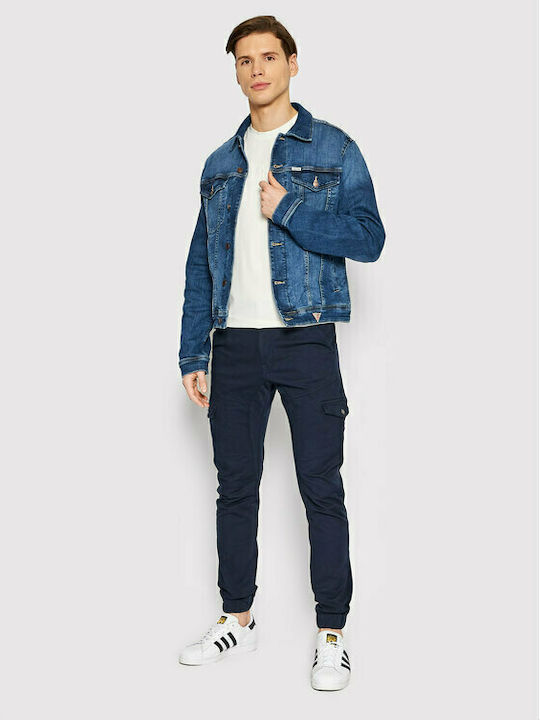Elastic Cargo Trousers In Slim Fit Navy Blue