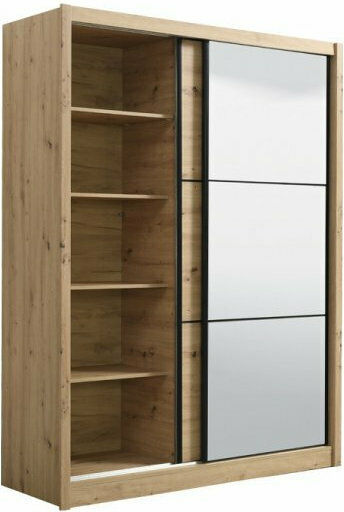 Double Door Wardrobe Sliding Navara with Mirror 165 166.4x60.7x215.4cm
