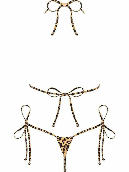 Bikini Set Triangle Top & String Bottom with Laces Bella Vista Animal Print