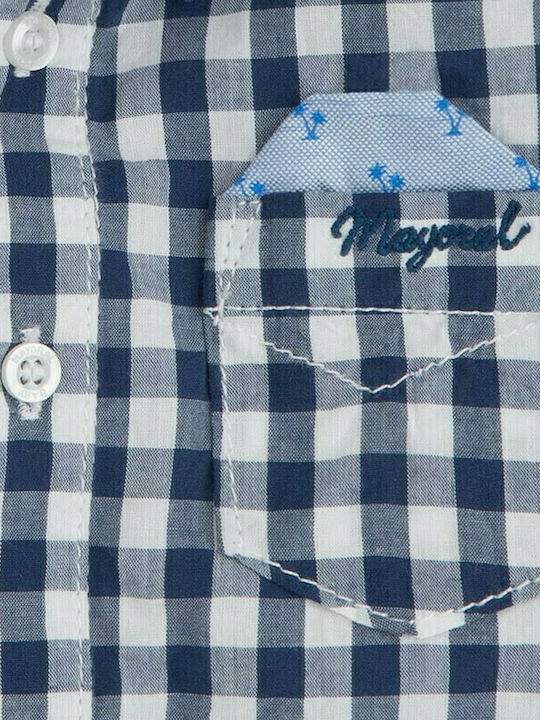 Kids Checked Shirt Short Sleeve Linen Blue
