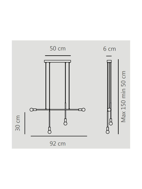 Sikrea ANNA/4 Hängend Kronleuchter Schiene für 4 Lampen E27 Gold