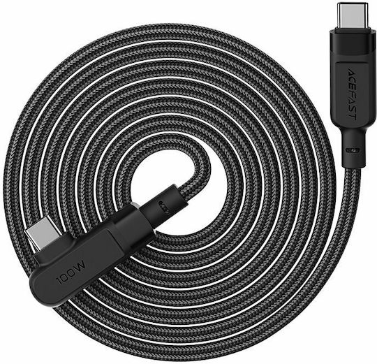 Acefast C5-03 Ъгъл (90°) / Плетена USB 2.0 Кабел USB-C мъжки - USB-C мъжки 100W Черен 2м