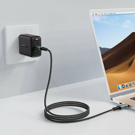 Acefast C4-03 Braided USB 2.0 Cable USB-C male - USB-C 100W Μαύρο 2m