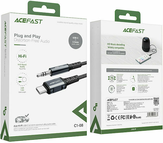 Acefast C1-08 Geflochten USB 2.0 Kabel USB-C männlich - 3.5mm Gray 1.2m