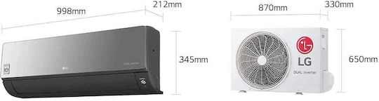 LG ArtCool Mirror BK Aparat De Aer Condiționat Inverter 24000 BTU A++/A+ Cu Umidificator - Ionizator Și WiFi Negru