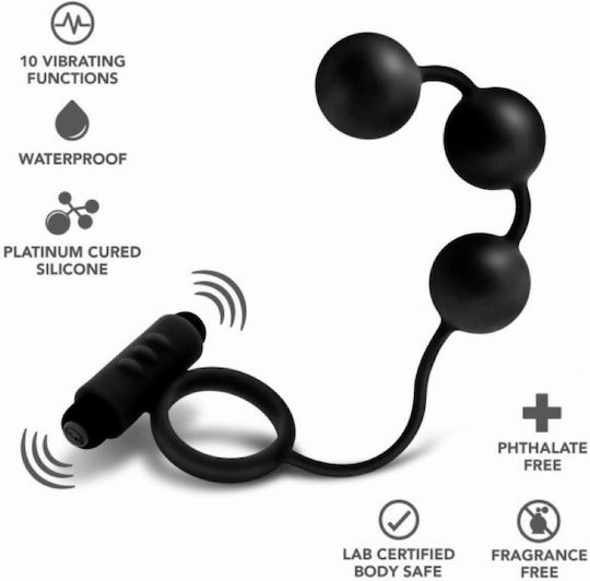 Blush Anal Adventures Platinum Anal Beads with Vibrating Cockring Δονούμενο Δαχτυλίδι Πέους Σιλικόνης Μαύρο BL-01905