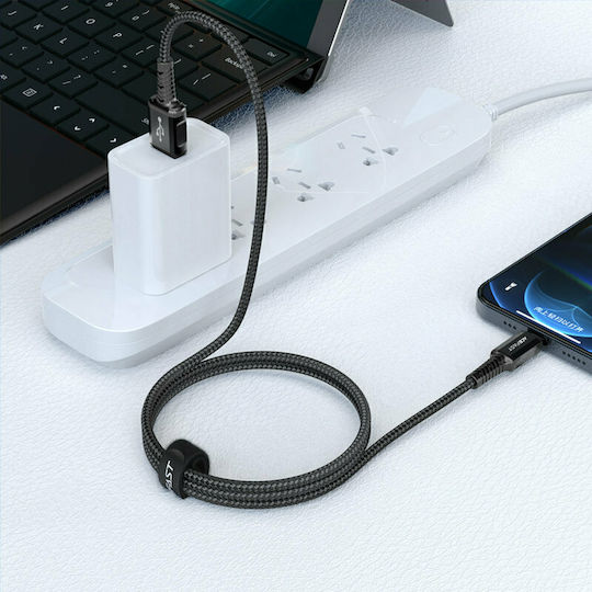 Acefast C1-02 Плетена USB-A към Lightning кабел 30W Черен 1.2м