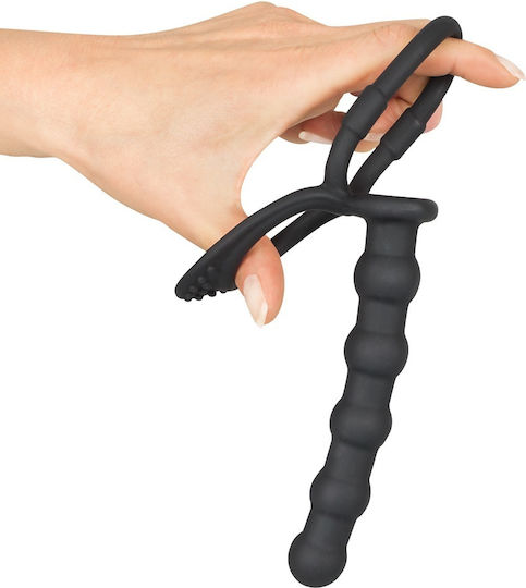 You2Toys Black Velvets Cock & Ball Ring Δαχτυλίδι Πέους Σιλικόνης με Πρωκτική Σφήνα Black 05335560000