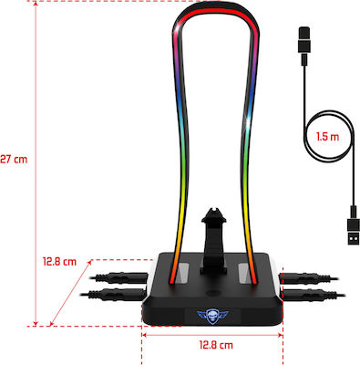Spirit of Gamer Sentinel RGB Επιτραπέζια Βάση Ακουστικών με Φωτισμό LED και Θύρα USB Μαύρη