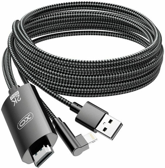 XO Braided Cable HDMI male - Lightning male / USB-A male 1.8m Black