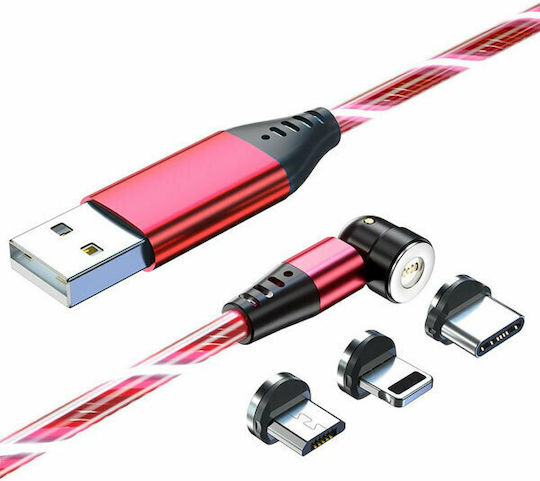 Redled Magnetic USB to Lightning / Type-C / micro USB Cable Κόκκινο 1m (27921)