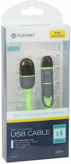 Platinet Flat USB to Lightning/micro USB Cable Πράσινο 1m (PL42872)