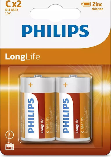 Philips Longlife Zink-Batterien Zink C 1.5V 2Stück
