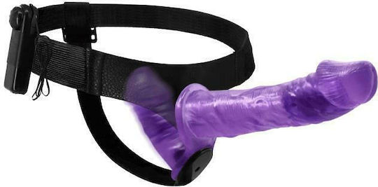 Baile Multi Speed Vibrating Lesbian Wearable Dual Dildo Harness με Διπλό Dildo 17.5cm και Δόνηση σε Μωβ Χρώμα