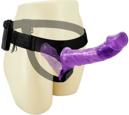 Baile Multi Speed Vibrating Lesbian Wearable Dual Dildo Harness με Διπλό Dildo 17.5cm και Δόνηση σε Μωβ Χρώμα