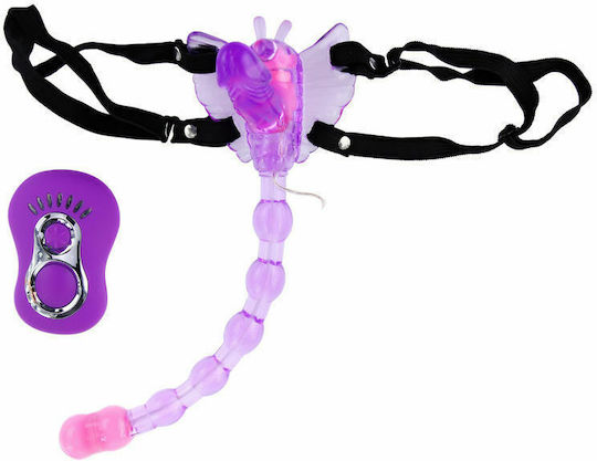 Baile Butterfly Strap On with Dildo and Vibration in Purple Color